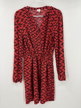 crown & ivy orange and blue Geometric Long-Sleeve Dress